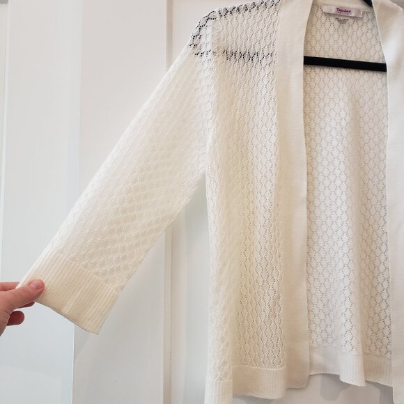 TanJay Petite White Size Small Cardigan with 3/4 Sleeve - Picture 2 of 6
